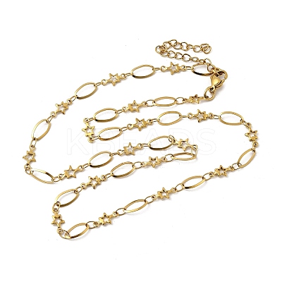 304 Stainless Steel Star Link Chain Necklaces for Women NJEW-A046-02A-G-1