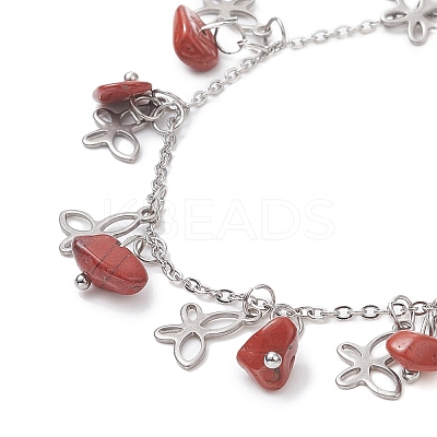 Natural Red Jasper Chips & Butterfly Charms Anklet AJEW-AN00512-07-1