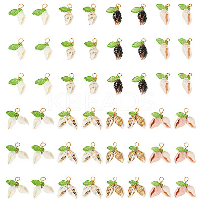 48Pcs 8 Styles Natural Shell Copper Wire Wrapped Shell Shaped Pendants PALLOY-TA00260-1