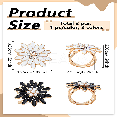 2Pcs 2 Colors Flower Golden Alloy Enamel Scarf Buckle Ring AJEW-LP0010-57-1