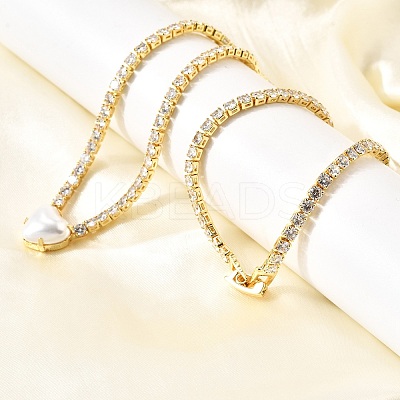 Brass Pave Clear Cubic Zirconia Tennis Necklaces NJEW-K287-02G-1