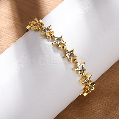 Brass Micro Pave Clear Cubic Zirconia Link Bracelets for Women BJEW-D342-01G-1