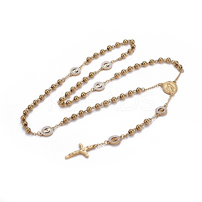 304 Stainless Steel Rosary Bead Necklaces for Easter NJEW-L159-04G-1