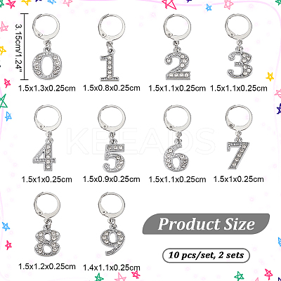 Zinc Alloy & Glass Number Pendant Locking Stitch Markers HJEW-PH01872-1