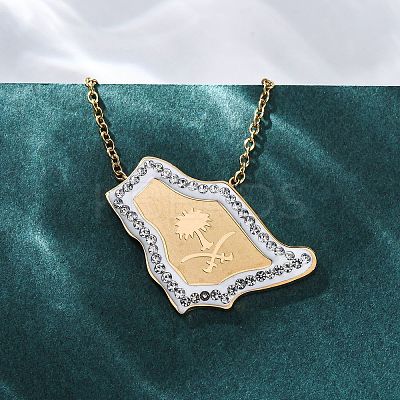 304 Stainless Steel Crystal Rhinestone Saudi Arabia Country Map Pendant Necklaces NJEW-R026-08G-1