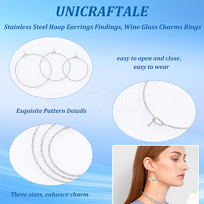 90Pcs 3 Size 316 Surgical Stainless Steel Hoop Earrings Findings STAS-UN0039-41-1
