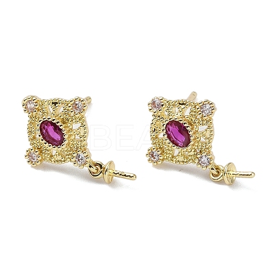 Brass Cubic Zirconia Rhombus Stud Earring Findings KK-B087-04G-1-1
