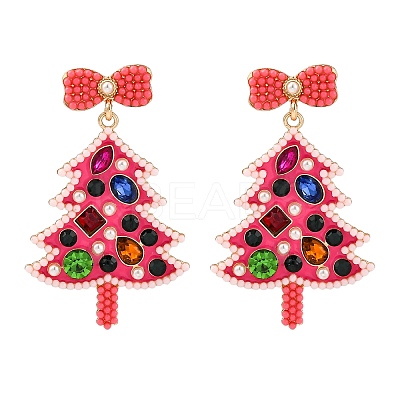 Christmas Trees with Bowknot Alloy Dangle Stud Earrings for Women EJEW-Z078-01B-1