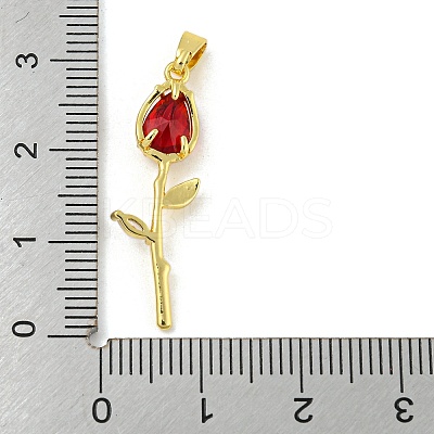 Rose Flower for Valentine's Day Real 18K Gold Plated Rack Plating Brass Micro Pave Cubic Zirconia Pendants KK-R153-01C-G-1