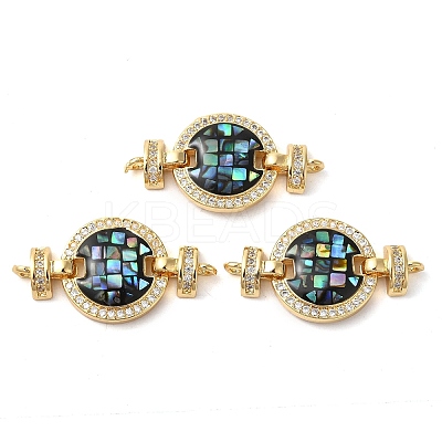 Rack Plating Brass Micro Pave Cubic Zirconia Flat Round Connector Charms KK-K385-100G-03-1