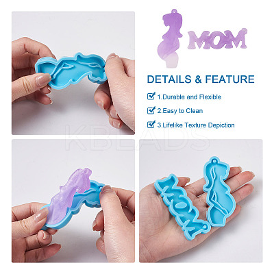 6Pcs 6 Style Mother's Day Theme DIY Pendants Silicone Molds DIY-BG0001-37-1