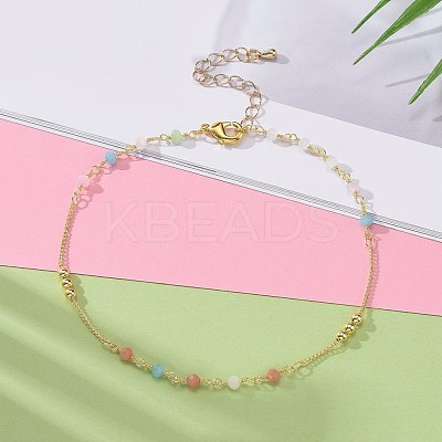 Faceted Glass Beaded Anklets AJEW-AN00379-01-1