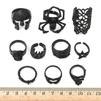 10Pcs Halloween Adjustable Alloy Finger Cuff Rings Sets RJEW-L131-01EB-1