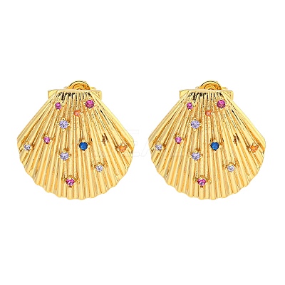 Rack Plating Brass Micro Pave Cubic Zirconia Stud Earring X-EJEW-C102-35G-02-1