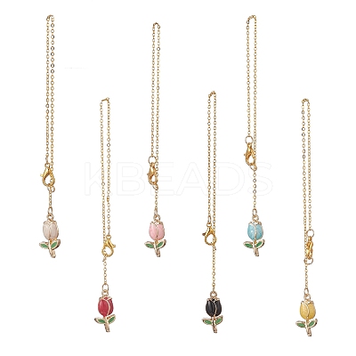 Tulip Alloy Enamel Pendants Wine Glass Charms Sets AJEW-JO00177-1
