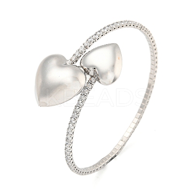 Rack Plating Brass Pave Clear Cubic Zirconia Heart Open Cuff Rings for Women BJEW-B110-04A-P-1