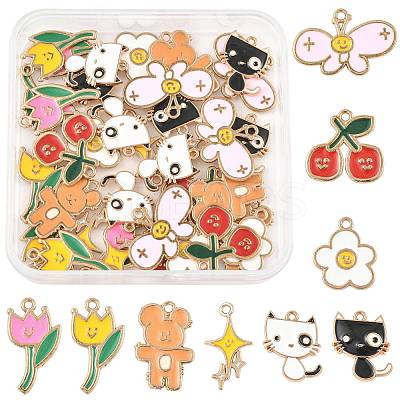 36Pcs 9 Styles Alloy Enamel Pendants ENAM-FS0004-31-1