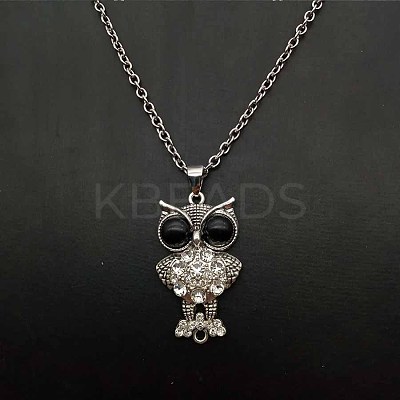 Alloy Jet Rhinestone Cute Creative Owl Pendant Necklaces for Women OA8083-1