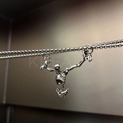 Halloween Alloy Skeleton Pendant 304 Stainless Steel Box Chain Necklaces for Men FS-WG38B8A-01-1