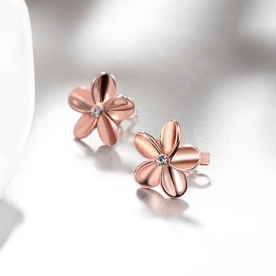 Elegant Tin Alloy Rhinestone Flower Stud Earrings for Women EJEW-BB02405-A-1