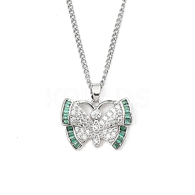 Brass Micro Pave Clear Cubic Zirconia Pendant Necklaces NJEW-M211-01A-P-1