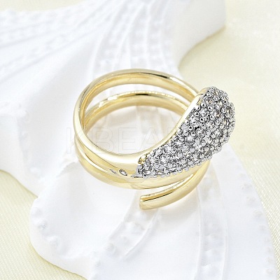 Brass Micro Pave Clear Cubic Zirconia Cuff Rings for Women RJEW-G347-15GP-1