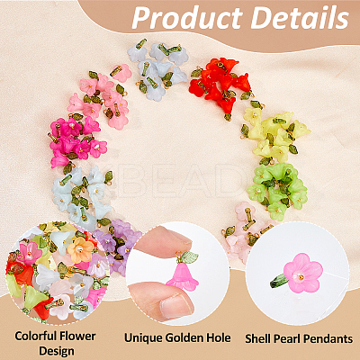 80Pcs 10 Colors Acrylic Shell Pearl Pendants PALLOY-FH00060-1