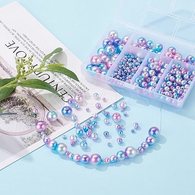 497Pcs 5 Style Rainbow ABS Plastic Imitation Pearl Beads OACR-YW0001-07C-1