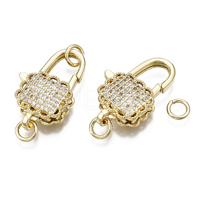 Brass Micro Pave Clear Cubic Zirconia Lobster Claw Clasps KK-Q769-032-NF-1
