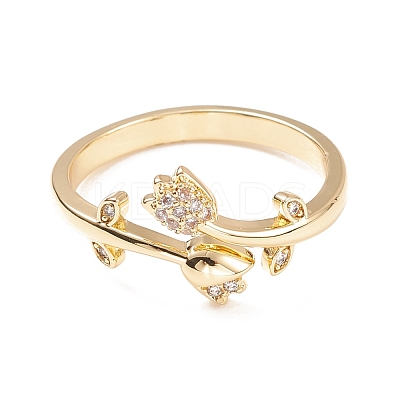 Clear Cubic Zirconia Flower of Life Cuff Ring RJEW-C028-02G-1