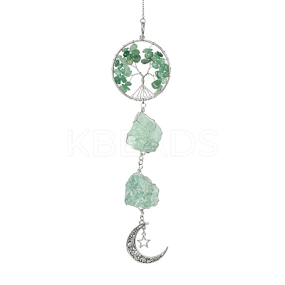 Tree of Life Natural Green Aventurine Pendant Decorations HJEW-JM01855-03-1