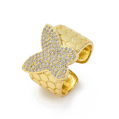 Brass Micro Pave Clear Cubic Zirconia Cuff Rings for Women RJEW-H248-08G-02-1