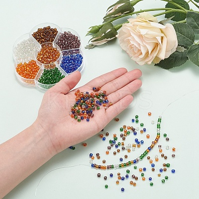 7 Colors Glass Round Seed Beads SEED-YW0001-24C-02-1