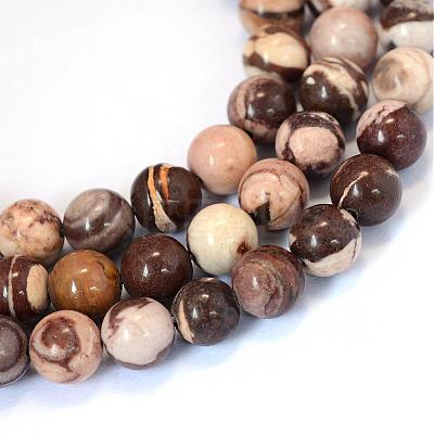 Natural Zebra Jasper Round Bead Strands G-E334-8mm-12-1