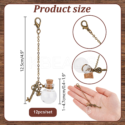 Glass Bottle and Alloy Key Pendant Decoration HJEW-PH01930-1