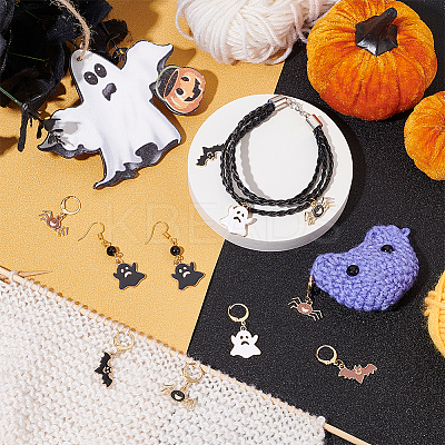 Halloween Theme Alloy Enamel Ghost/Spider/Bat Locking Stitch Markers HJEW-PH01788-1