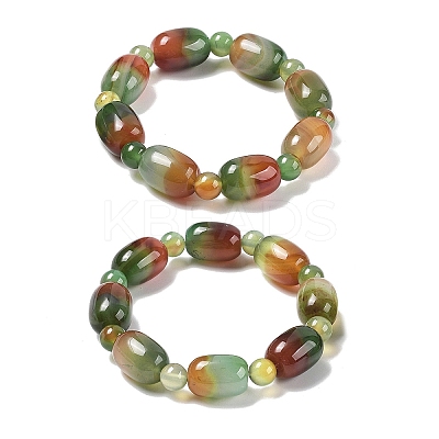 Natural Peacock Agate Bead Stretch Bracelets G-P570-01J-1