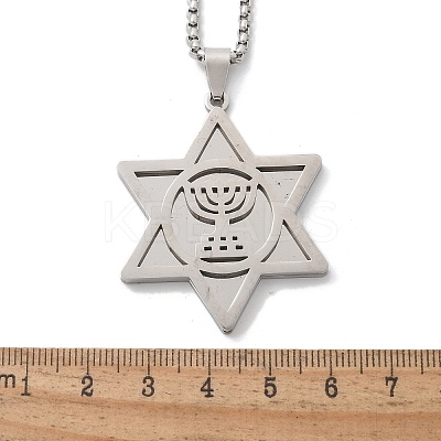 Hanukkah 201 Stainless Steel Star of David Pendant Necklaces LS-NJEW-Z058-02P-1