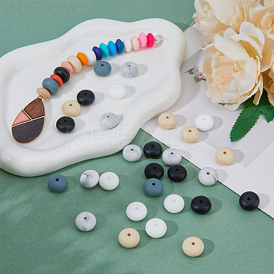 60Pcs 5 Colors Food Grade Eco-Friendly Silicone Beads SIL-DC0001-37-1