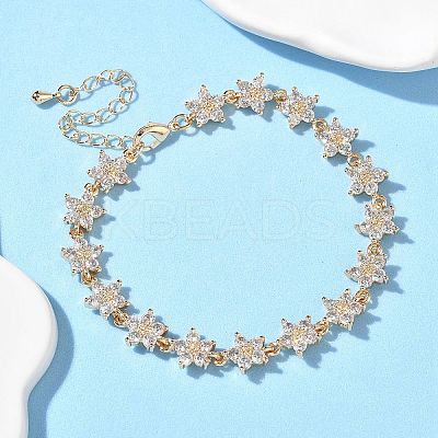 Cubic Zirconia Flower Link Bracelets BJEW-L711-03G-08-1
