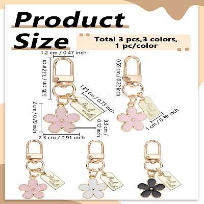3Pcs 3 Colors Daisy Alloy Enamel Pendant Decorations with Arch Charm KEYC-LP0001-35-1