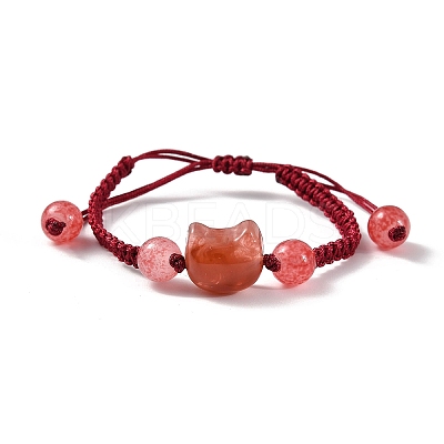 Cat Head Resin Brainded Bead Bracelets BJEW-L701-02A-1