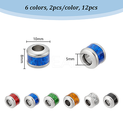 12Pcs 6 Colors 304 Stainless Steel European Beads STAS-UN0059-68-1