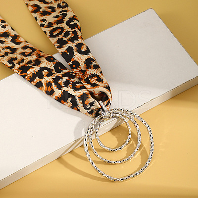 Cloth Leopard Print Scarf Necklaces with Alloy Pendant FS-WG91A7A-02-1
