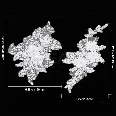 2 Pairs 2 Style 3D Flower Polyester Embroidery Sew on Flower Appliques PATC-CA0001-09-1
