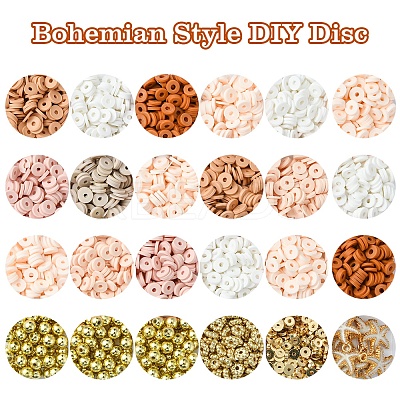 Bohemian Style DIY Disc/Flat Round Handmade Polymer Clay & CCB Plastic Beads & Alloy Enamel Pendant Jewelry Making Kits DIY-FS0007-75-1