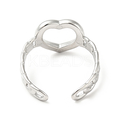 Non-Tarnish 304 Stainless Steel Heart Open Cuff Ring for Women RJEW-I085-11P-1