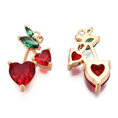 Brass Dark Red & Green Cubic Zirconia Pendants X-ZIRC-Q021-018G-NF-1