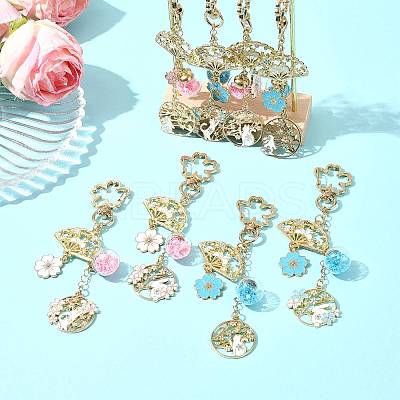 4Pcs Alloy Enamel & Glass Pendant Decorations HJEW-FS00049-1