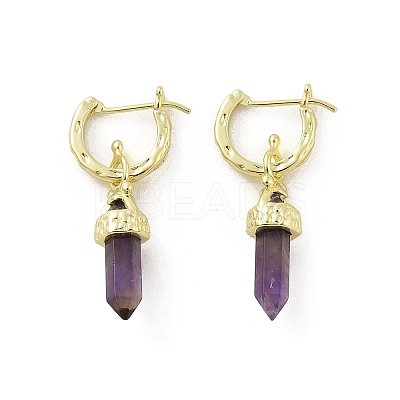 Natural Amethyst Hoop Earrings EJEW-P306-01G-10-1